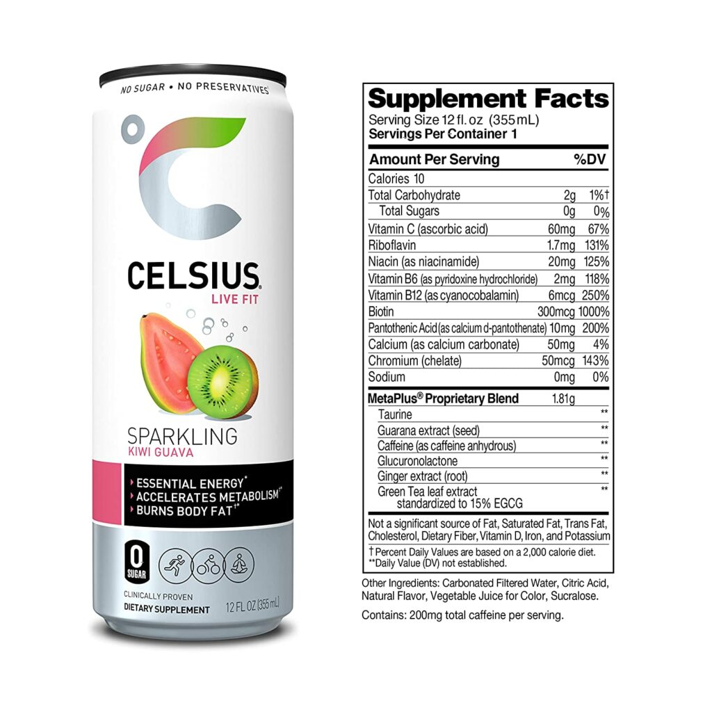 Celsius sparkling kiwi guava 12fl oz amplified meal prep