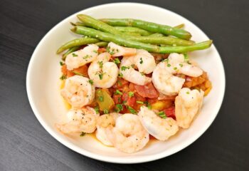 Shrimp Sofrito Over Polenta Cakes